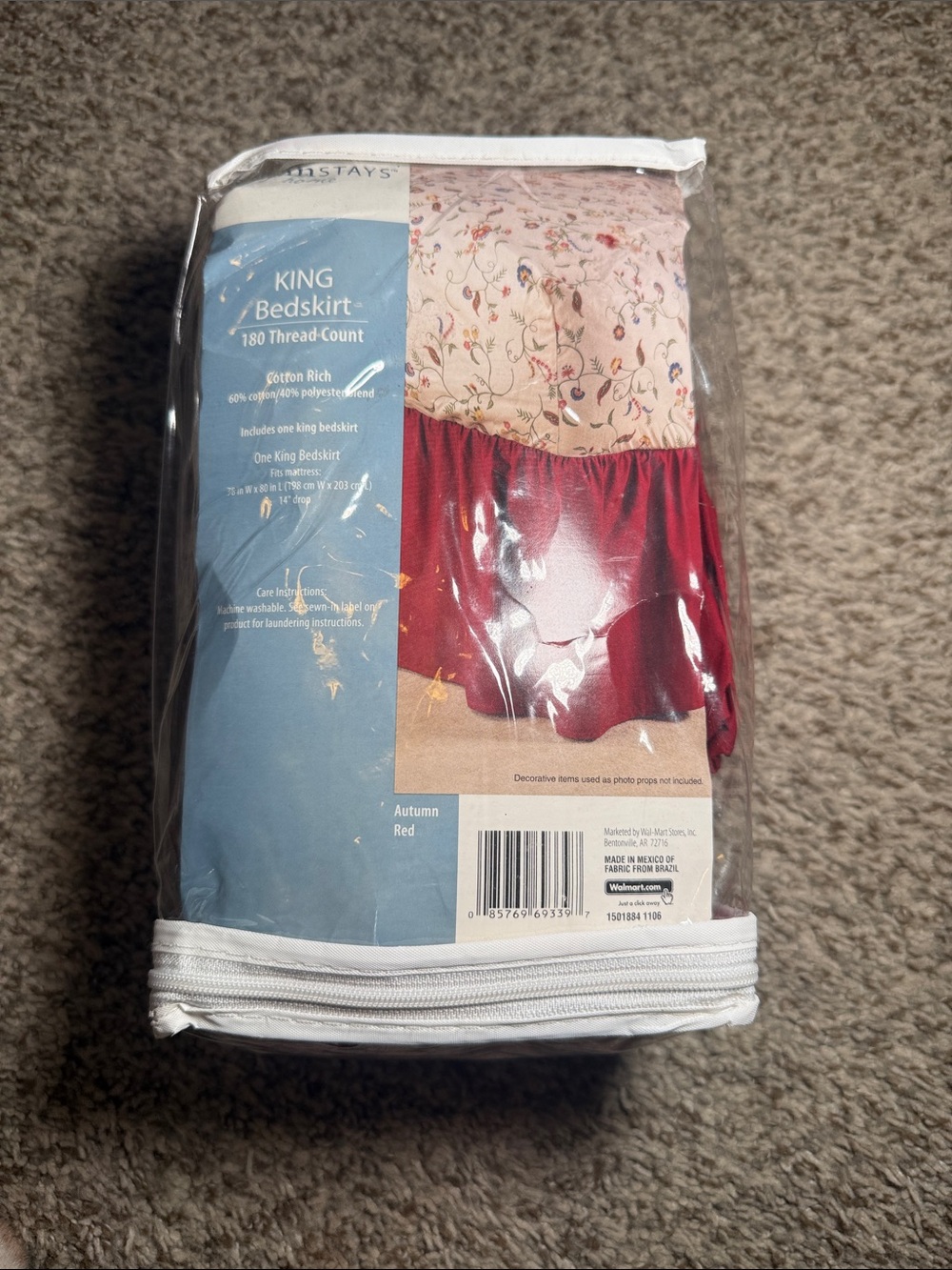 Mainstays Autumn Red King Bedskirt‎
